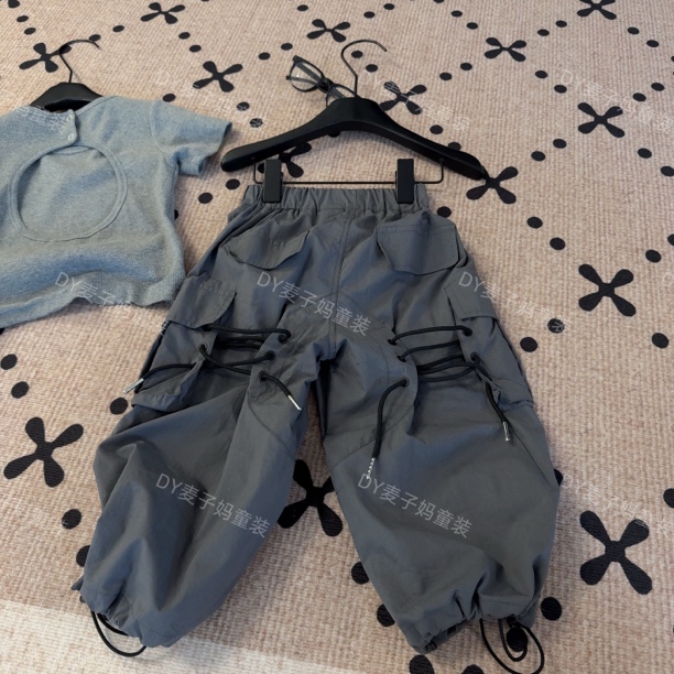 现货MZ.儿童夏季时髦设计感系带帅气工装风防蚊裤休闲裤1849