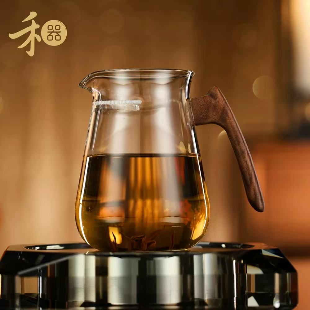 禾器云雅煮茶器高硼硅玻璃煮茶泡茶器 胡桃木手把 玻璃一体过滤