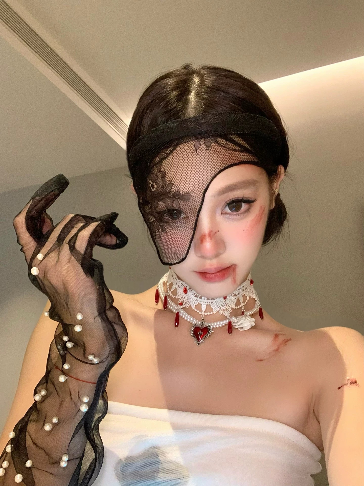 晚安闪闪~超氛围感网红出片蕾丝面罩发箍