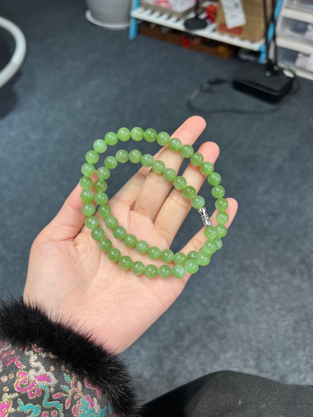 和田玉俄碧冰底老料碧玉项链卡8