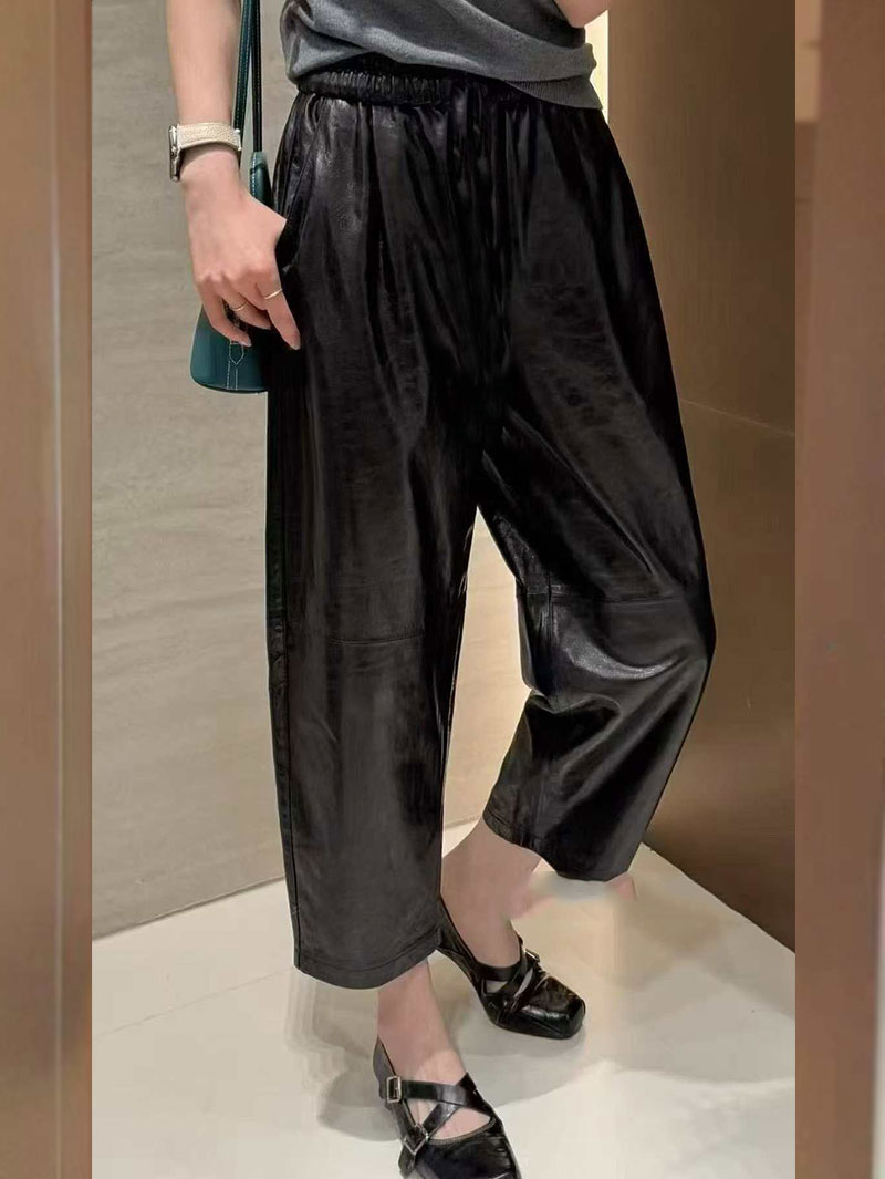 九分直筒（86-90长）全植鞣羊皮皮裤女2025新款八分阔腿裤时髦洋气