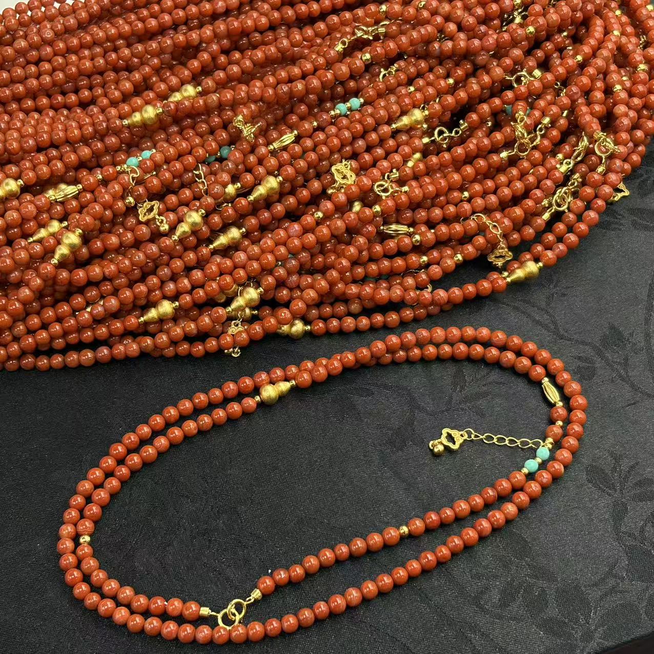 「戴琴珠宝」DQ5760-南红4mm左右银镶项链（多样性发其一）