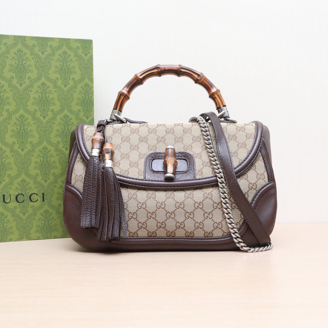 95新 GUCCI/古驰  老花 帆布 流苏穗 单肩邮差包 P205437057