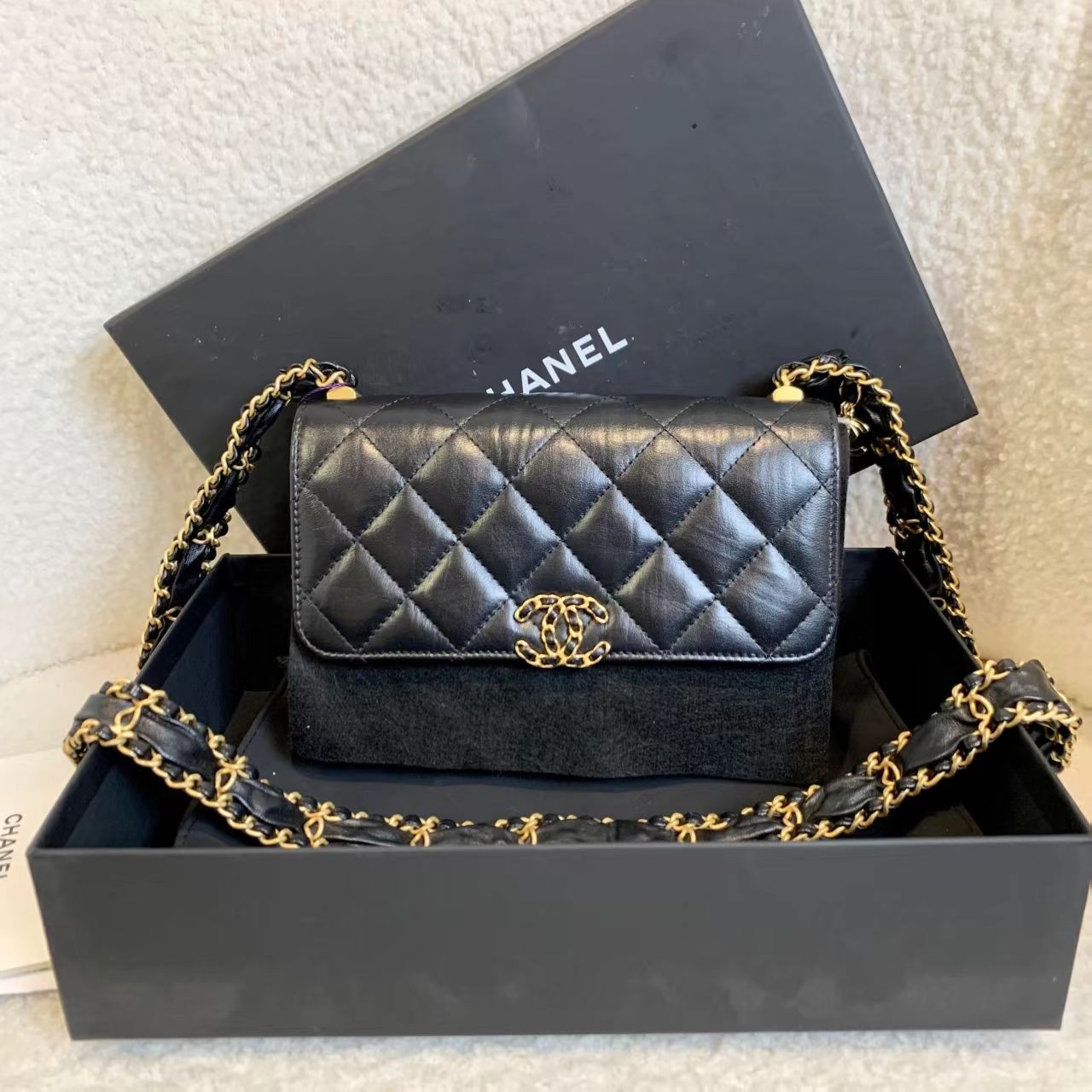 99新 Chanel/香奈儿 壹臻/23k黑金牛宽肩带风琴woc 87206168