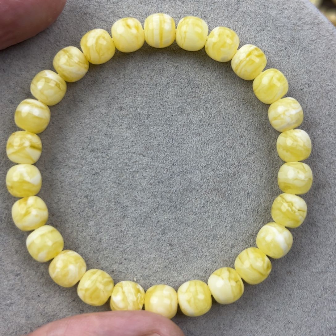 蜜蜡未镶嵌手串纯天然俄料瓷白花虎8*7.5腕口17+