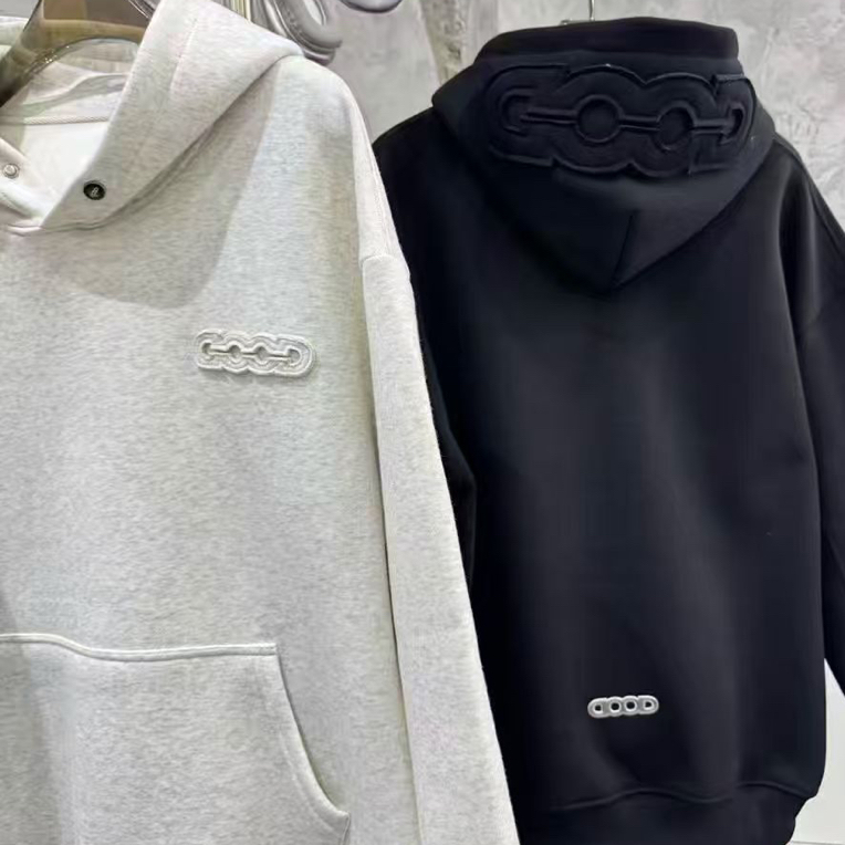 冬季男士【连帽加绒卫衣】字母刺绣宽松复古高街连帽套头外套