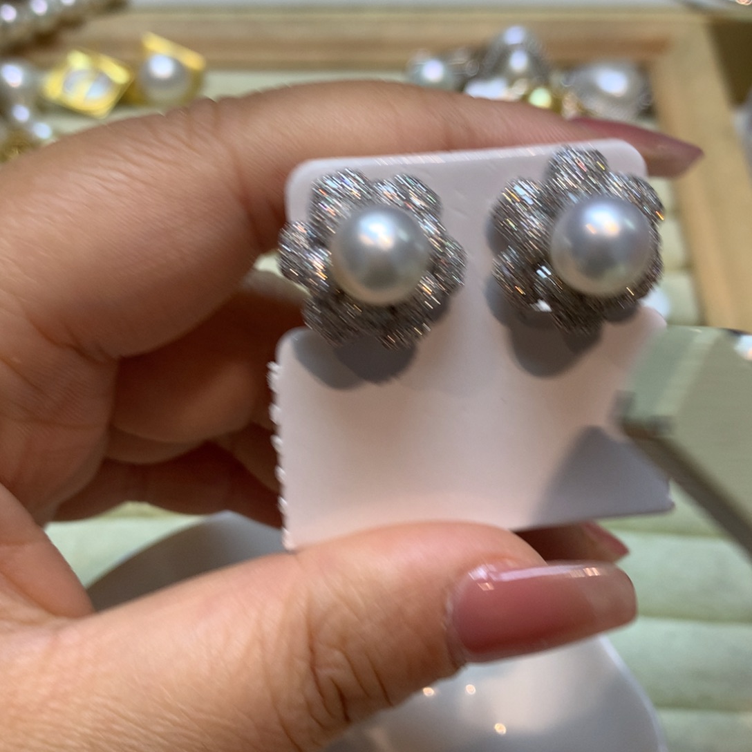 海水珍珠耳饰银S925镶嵌