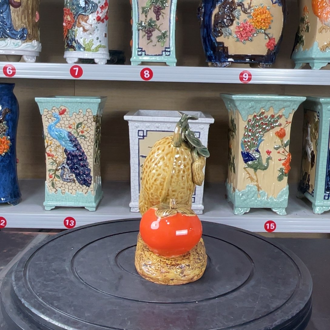 高21石湾摆件好柿花生 好事发生