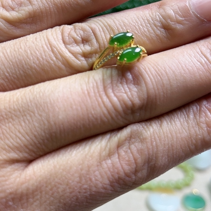 和田玉（碧玉）戒指银S925镶嵌