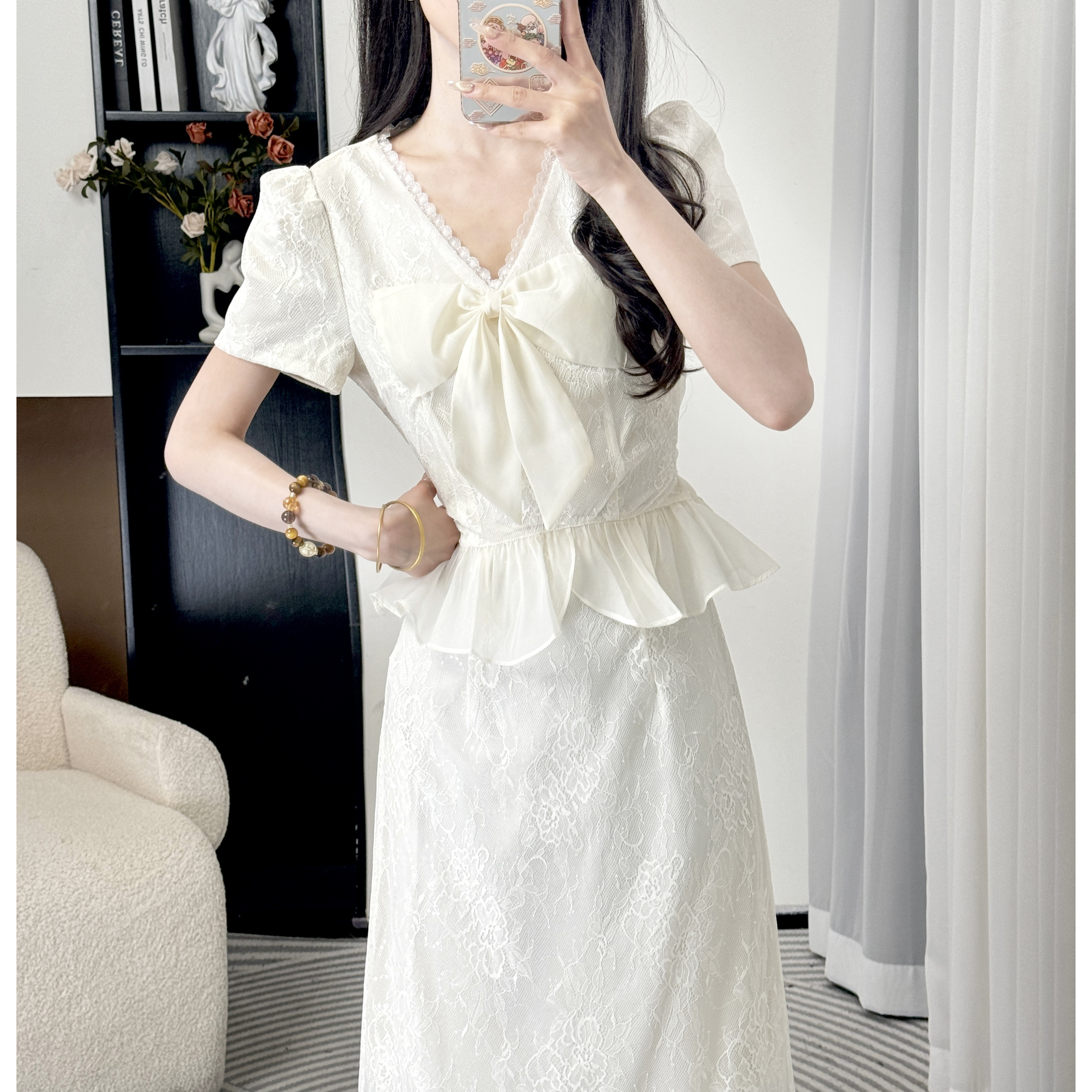 年终请沧25夏季新款气质轻奢时尚百搭蕾丝上衣+半身裙 10461 JJQC