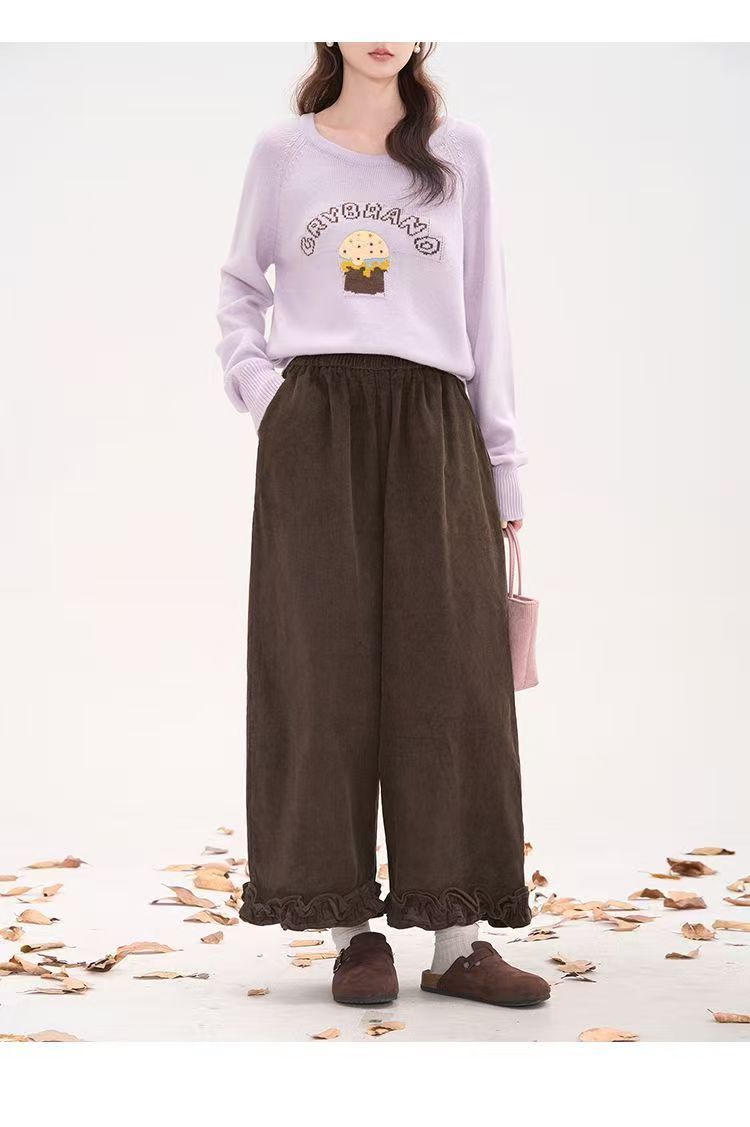 秋冬新款森系甜美垂感软糯小个子休闲裤女高腰松紧宽松百搭阔腿裤