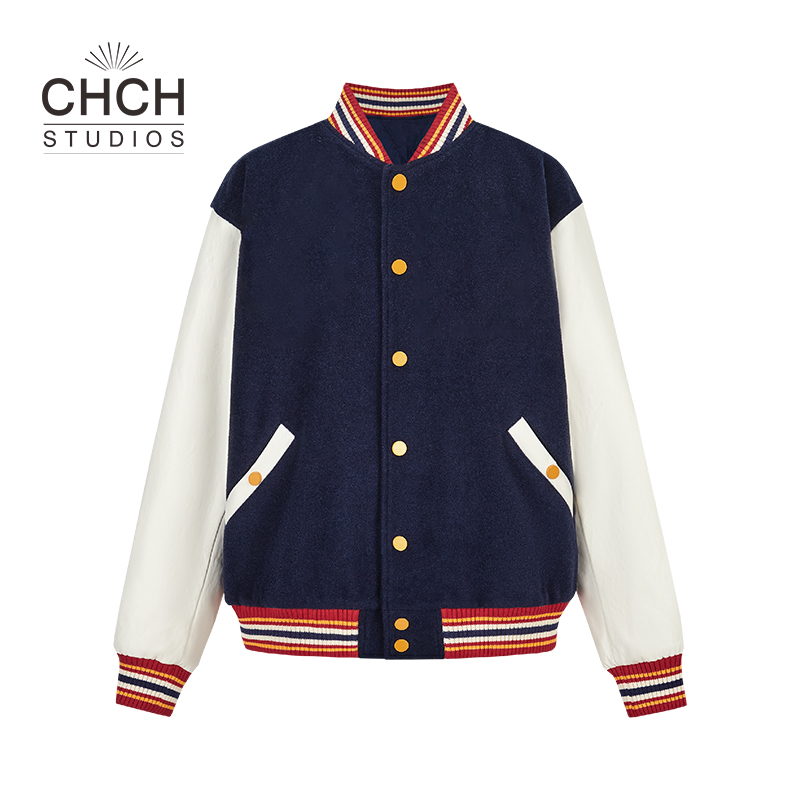 RAQWT12425冬季新款小熊拼色棒球服加厚夹棉外套女款