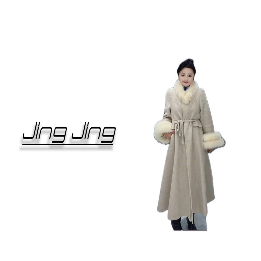 【大掌柜推荐】法式优雅双面羊绒长款系带毛领羊毛外套（含100%羊毛）