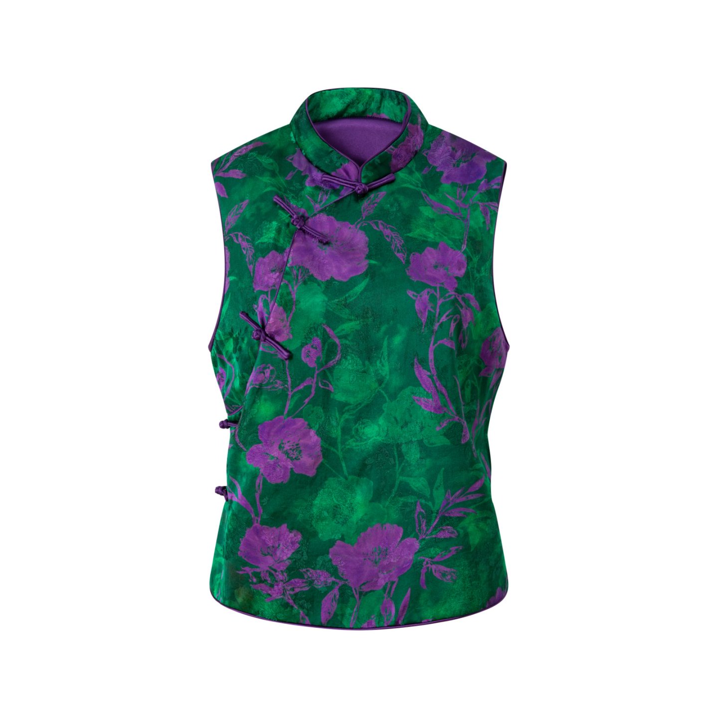 H老缎国风立领加棉斜襟宽松马甲上衣中国风唐装网红中式