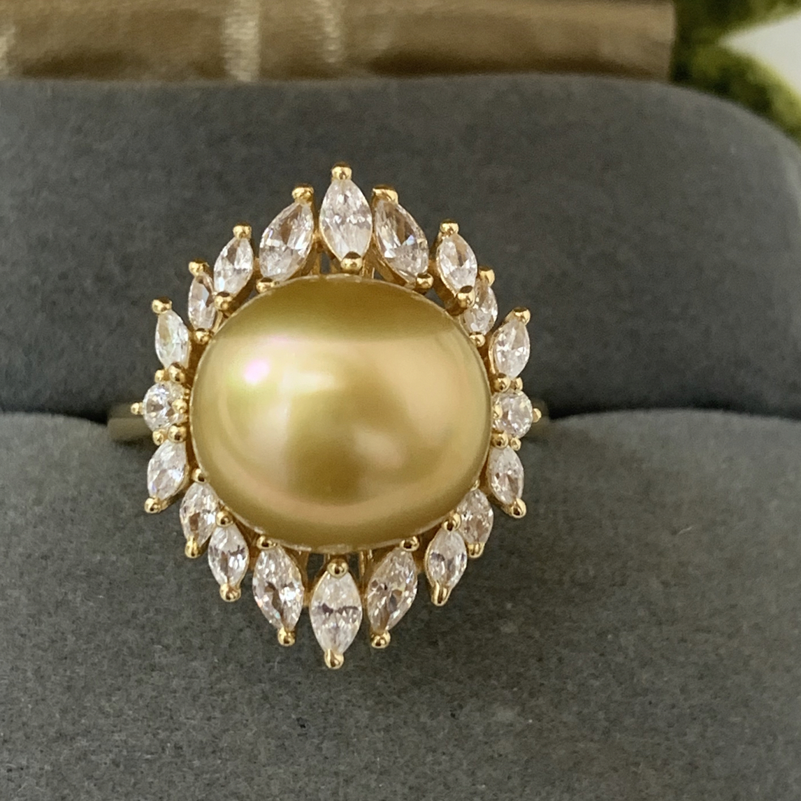 海水南洋金珠浓金鸽子蛋椭圆戒指活口可调节高品质情人节送礼礼物