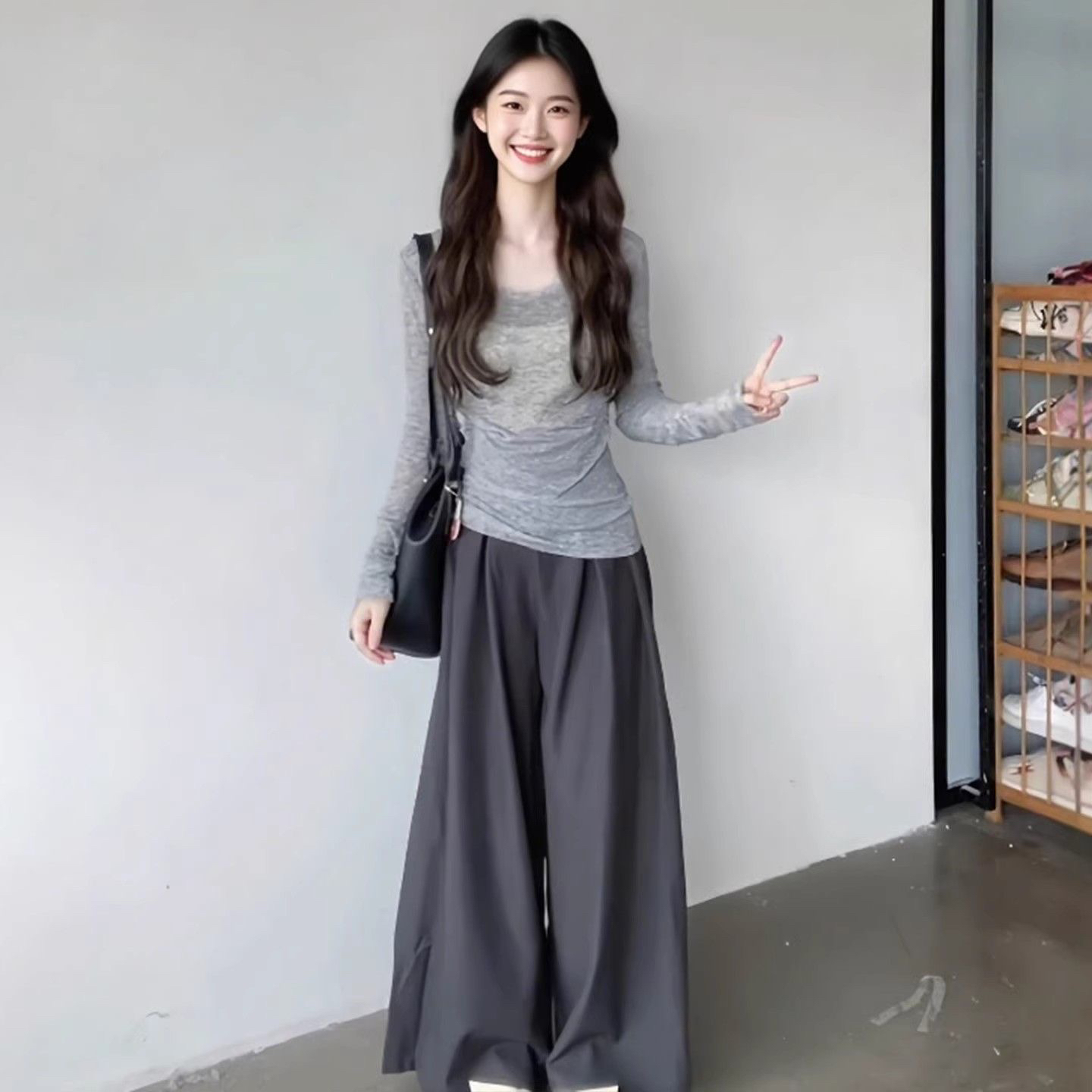 夏季新款韩系修身百搭圆领上衣垂感春秋显瘦小个子时尚