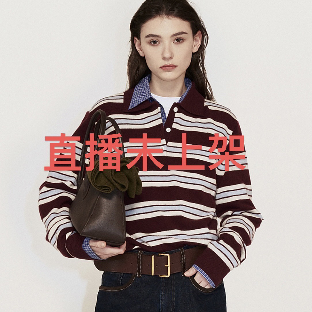高端女装学院风POLO领条纹毛针织衫上衣女