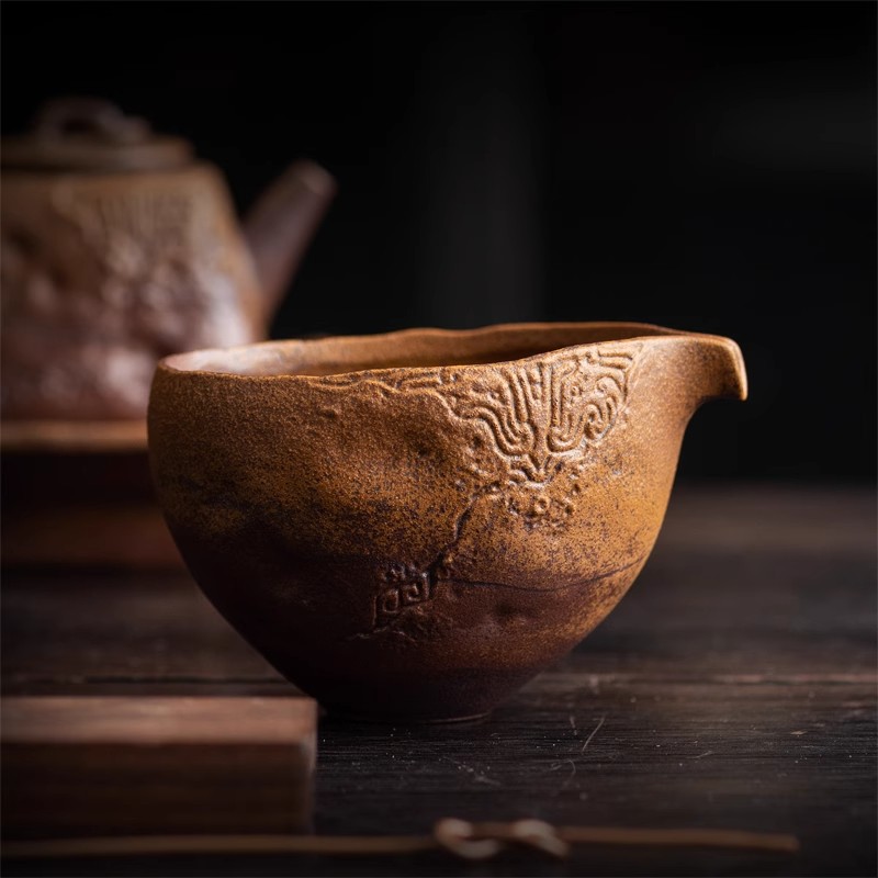 原矿粗陶公道杯家用柴烧复古分茶器凉茶赏茶杯器功夫茶具茶海茶壶