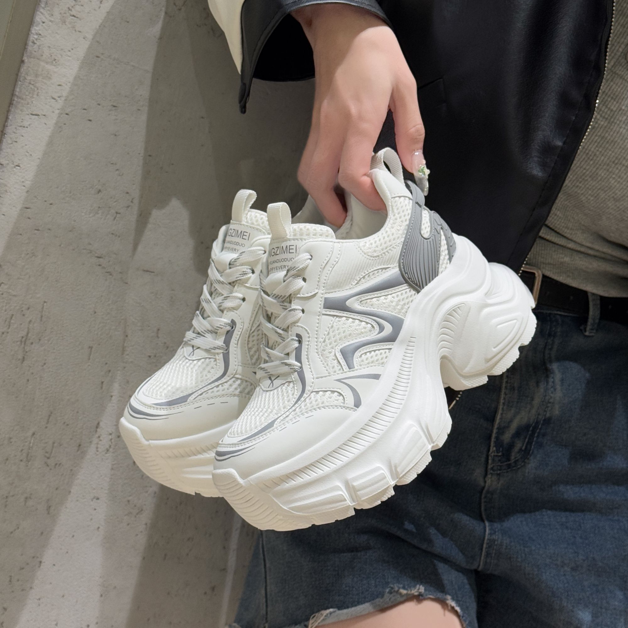 增高11cm老爹鞋女2025春舒适百搭松糕鞋厚底运动休闲鞋XG0207-10