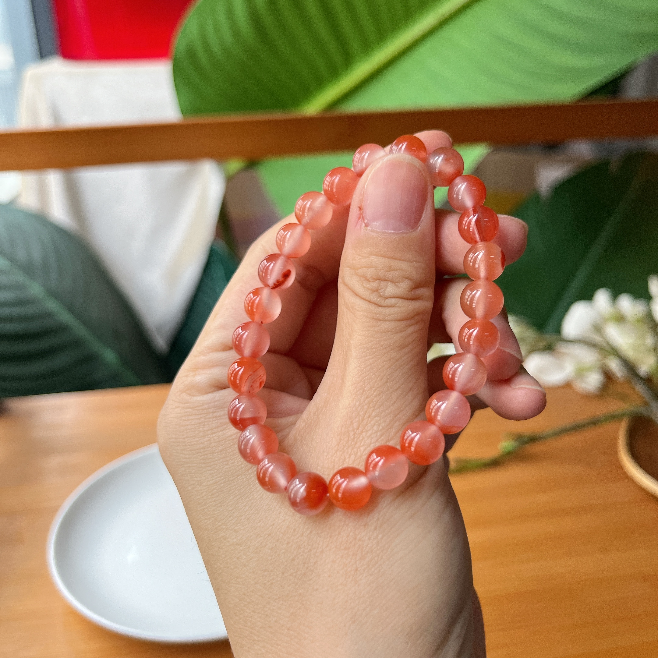 【郭老师】约7-8mm冰底南红玛瑙圆珠单圈手串