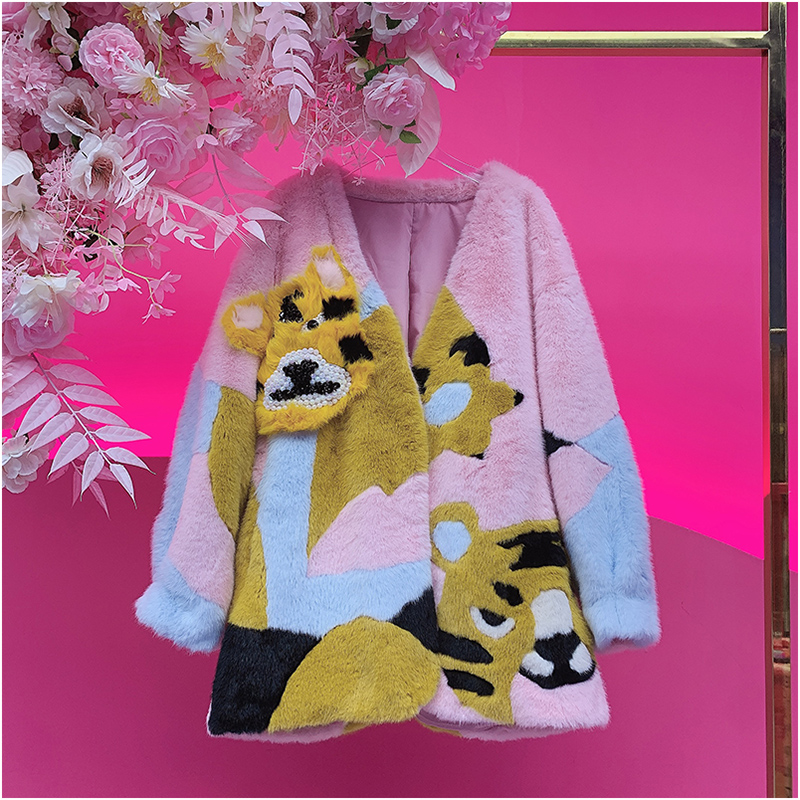 QD1601欧美设计师2025冬季新款重工刺绣钉珠拼色宽松休闲外套