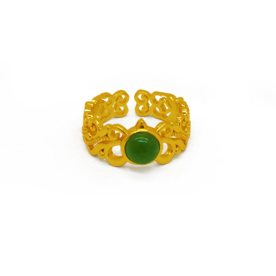 【乐乐甄选】匠心工艺和田碧玉开口合金镶嵌戒指赠礼盒【YDR82】