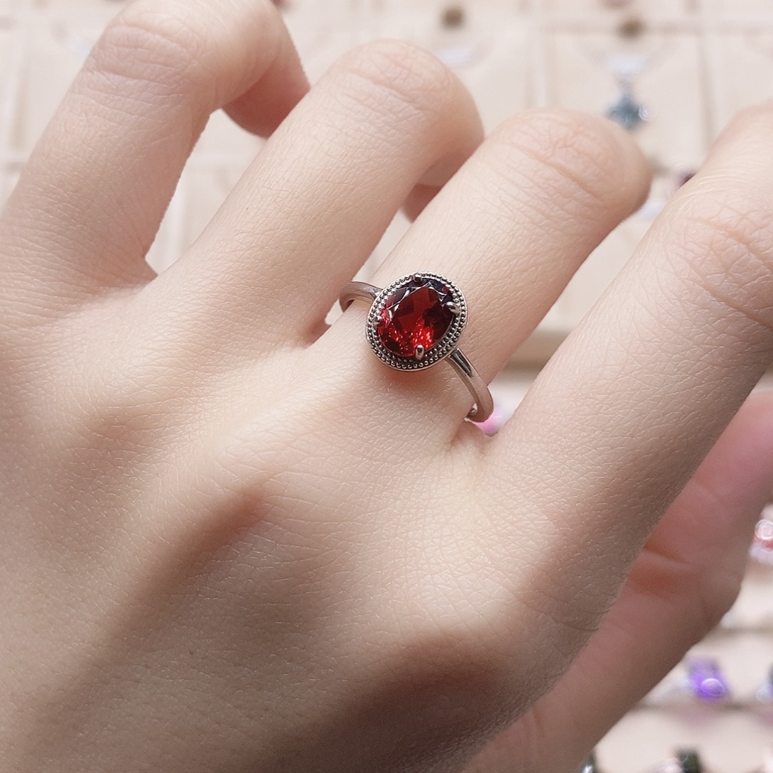 石榴石银S925镶嵌戒指戒指