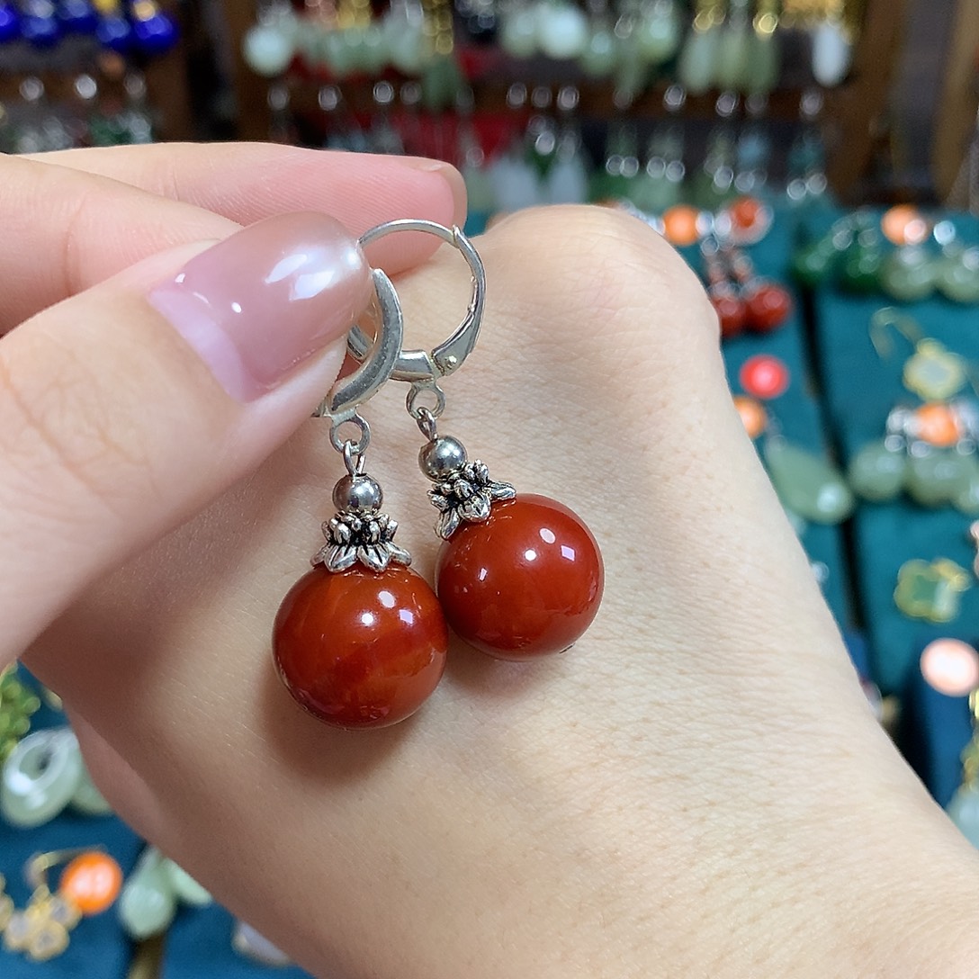 玛瑙/玉髓银S925镶嵌耳饰卡14左右