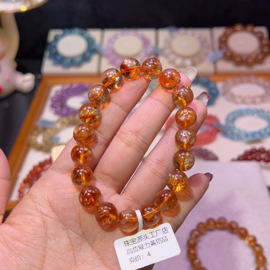 水晶手串未镶嵌沫暴力黄塔晶10.8m m