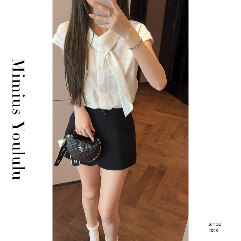 【mimius】Q 韩系随性慵懒简约休闲不规则领带衬衫 G07020