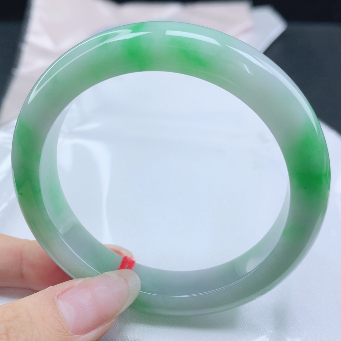 翡翠未镶嵌手镯缅甸58.8冰胶润飘阳绿正圈