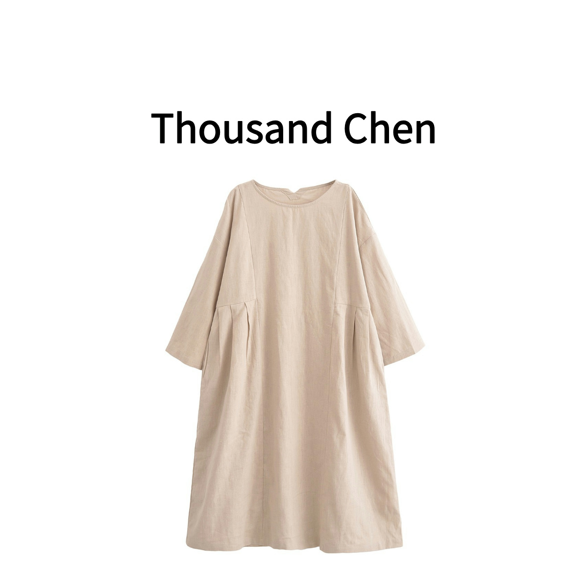 Thousand Chen【杏花微雨】法式亚麻复古宽松显瘦长款连衣裙 Q7001