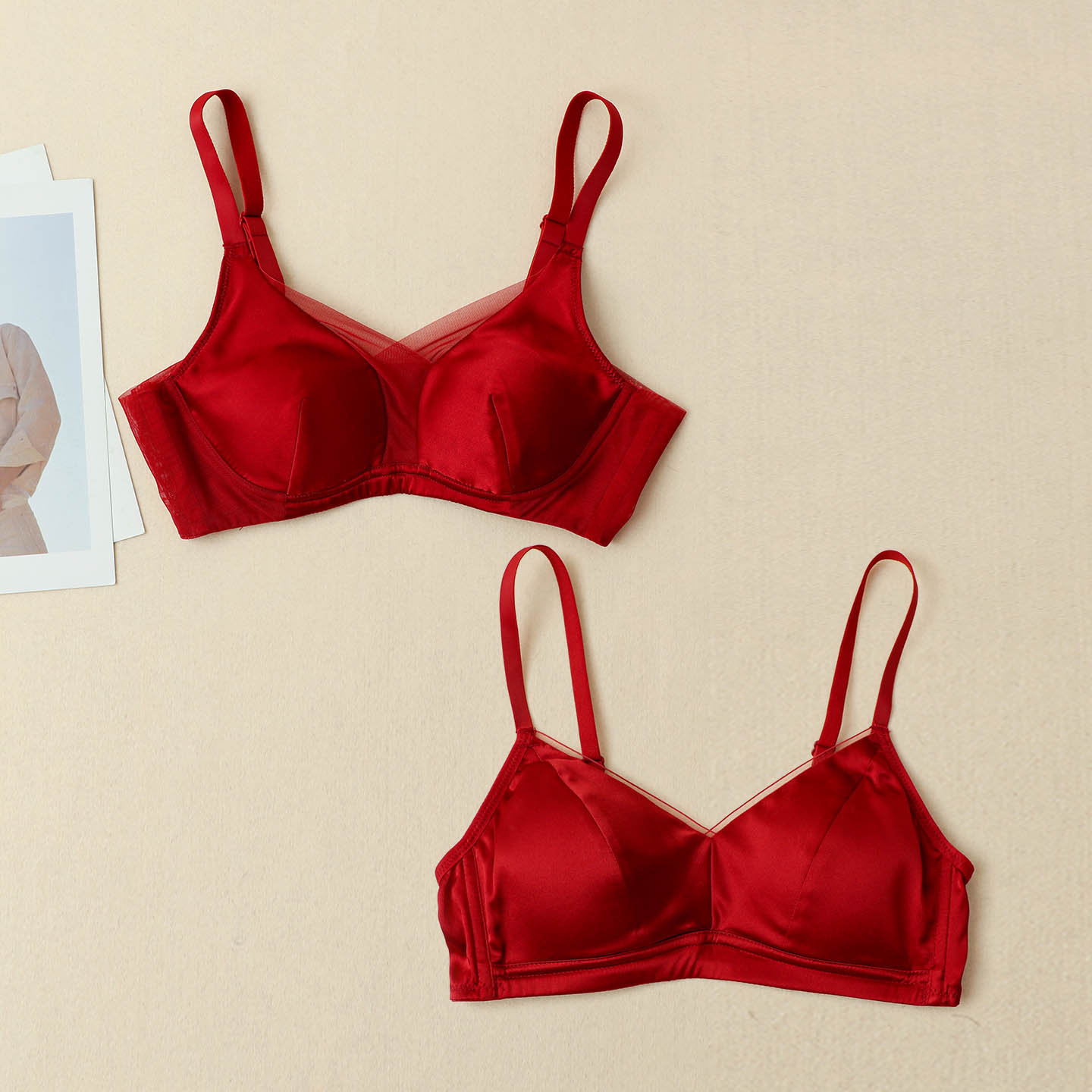 2026年马年真丝缎面桑蚕丝本命红大红色内衣内裤套装女