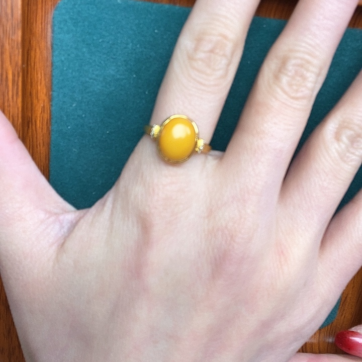 蜜蜡戒指银S925镶嵌戒指