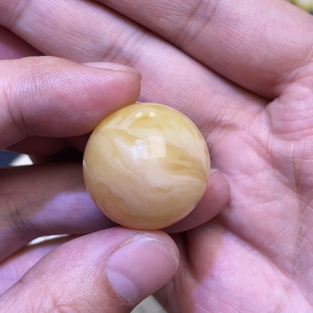 蜜蜡珠宝奇石未镶嵌金白溶洞大圆珠25mm