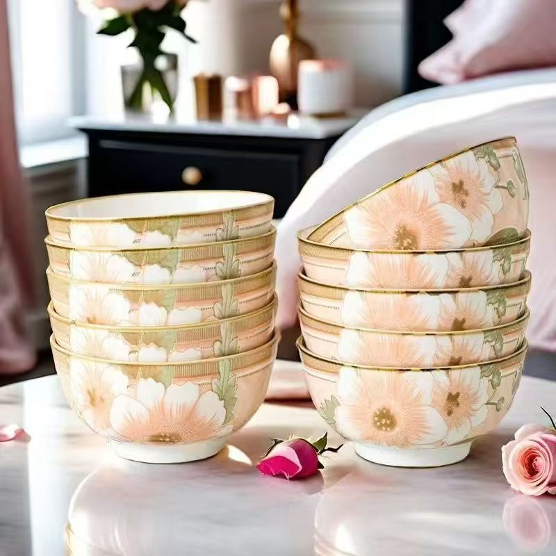 山茶花5英寸米饭碗4只装破损补偿不补发