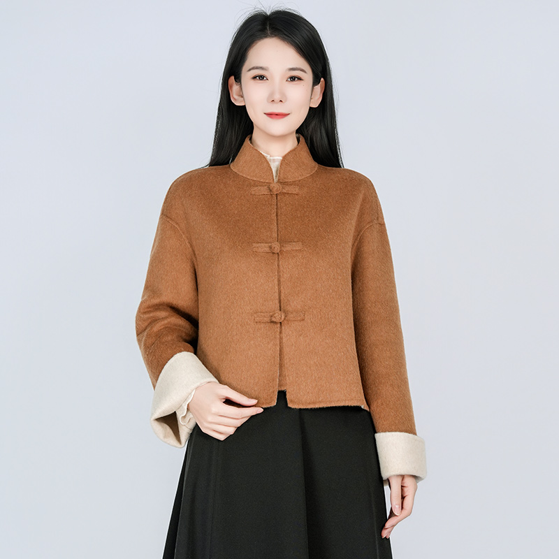 【短款】羊毛中式经典立领手工盘扣一字双面呢女士大衣WH05007687