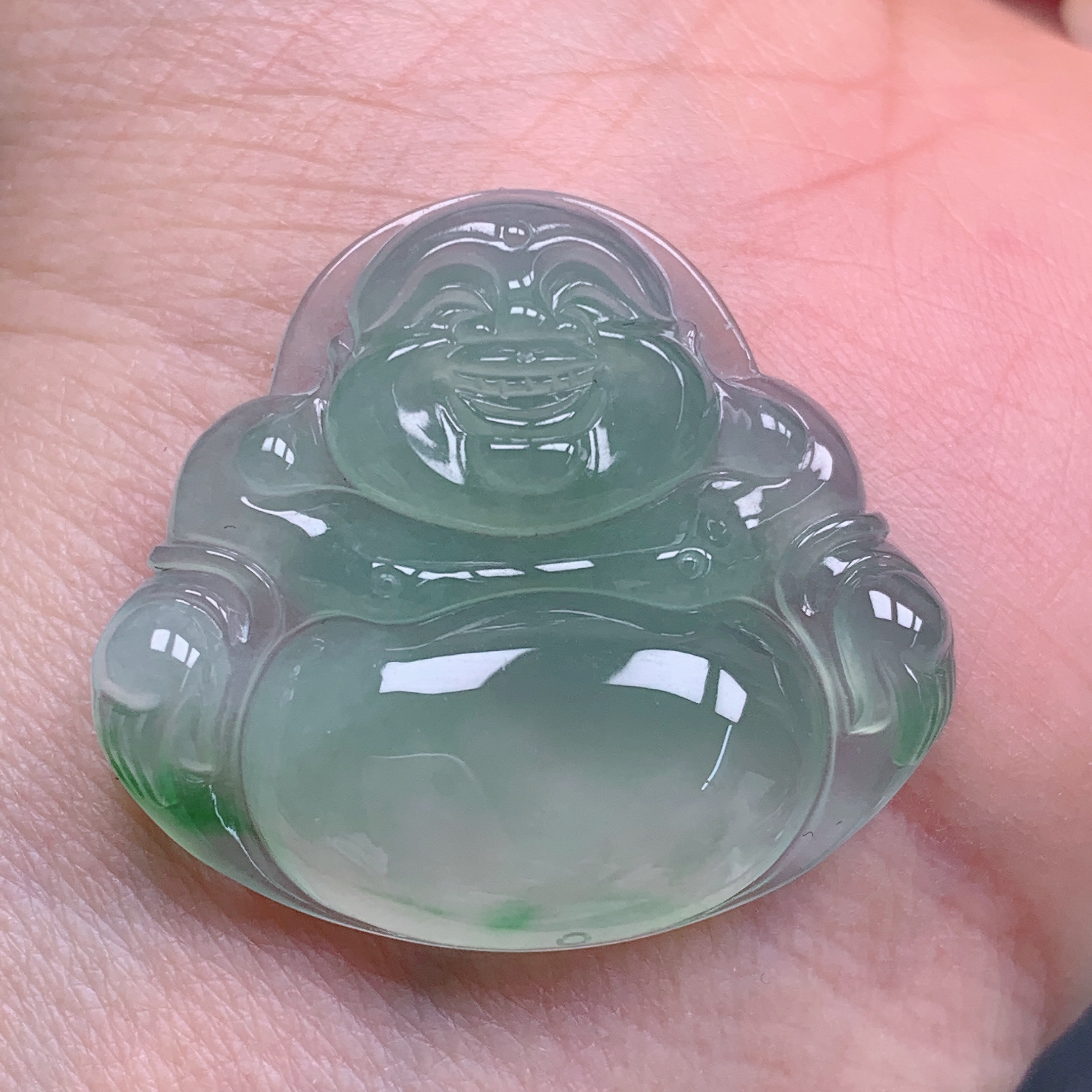 天然缅甸翡翠A货正冰晴飘佛公气质精美尺寸31.5+28+6.2 459