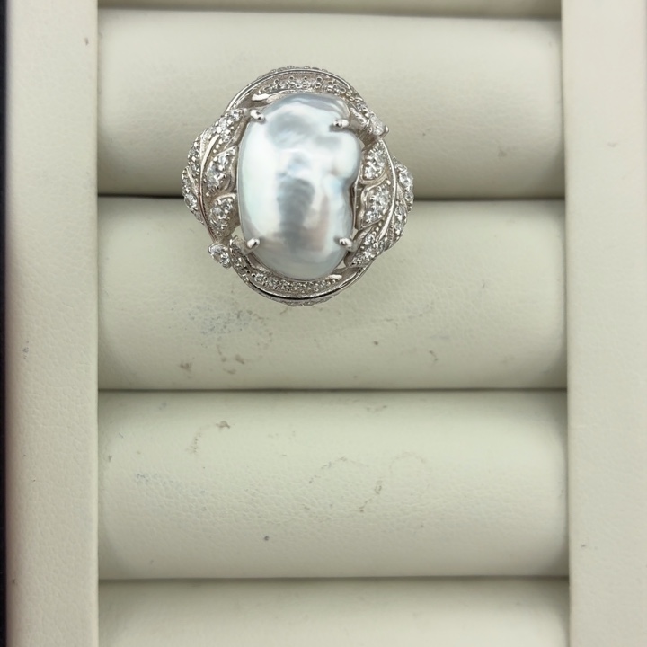 海水珍珠银S925镶嵌戒指