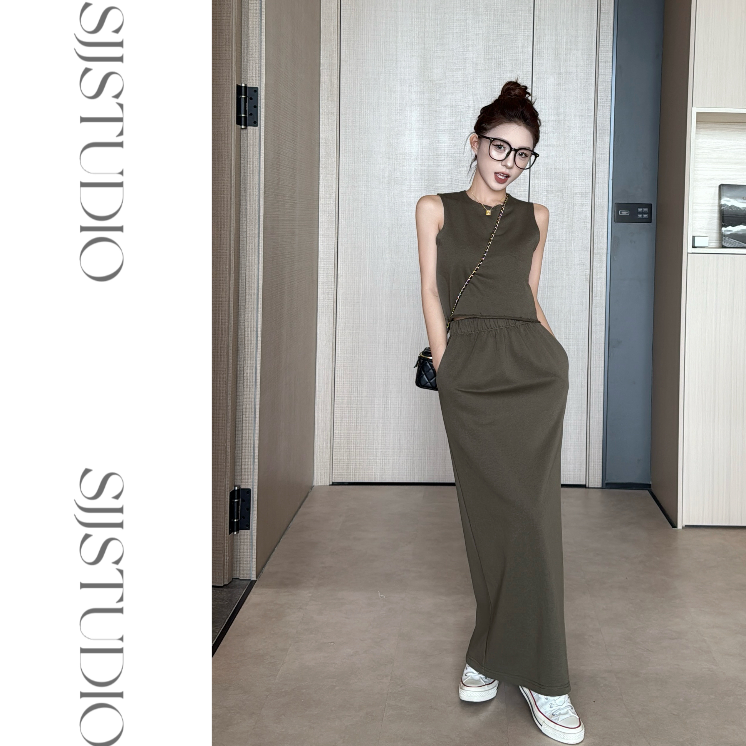 【娇娇私服定制】新款简约套装背心+半裙两件套（衣长42裙90）62102#