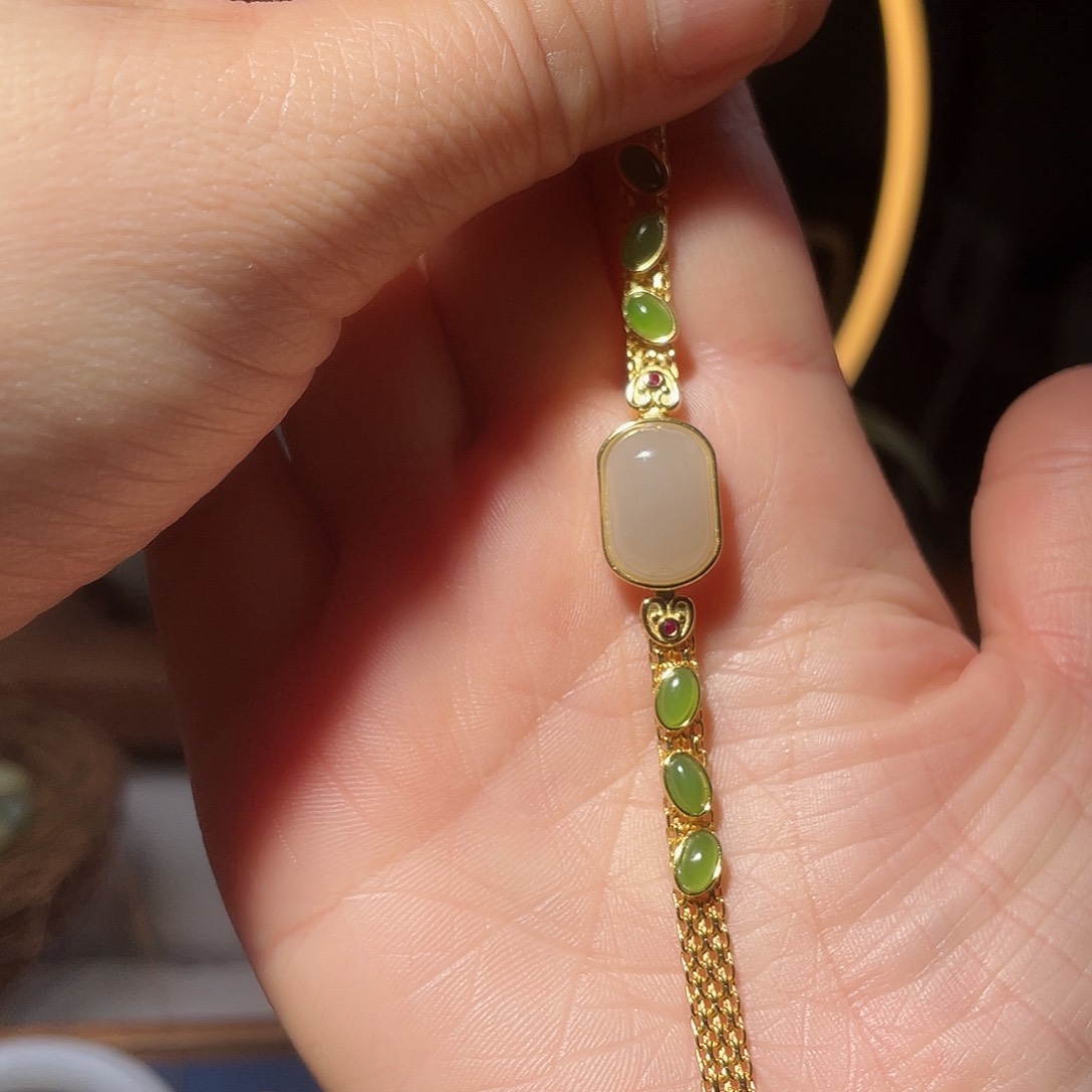 和田玉手链银S925镶嵌