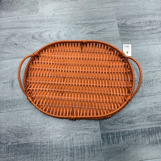 AS180(孤品捡漏)棕色椭圆形托盘纯手工藤编家用晾晒收纳篮