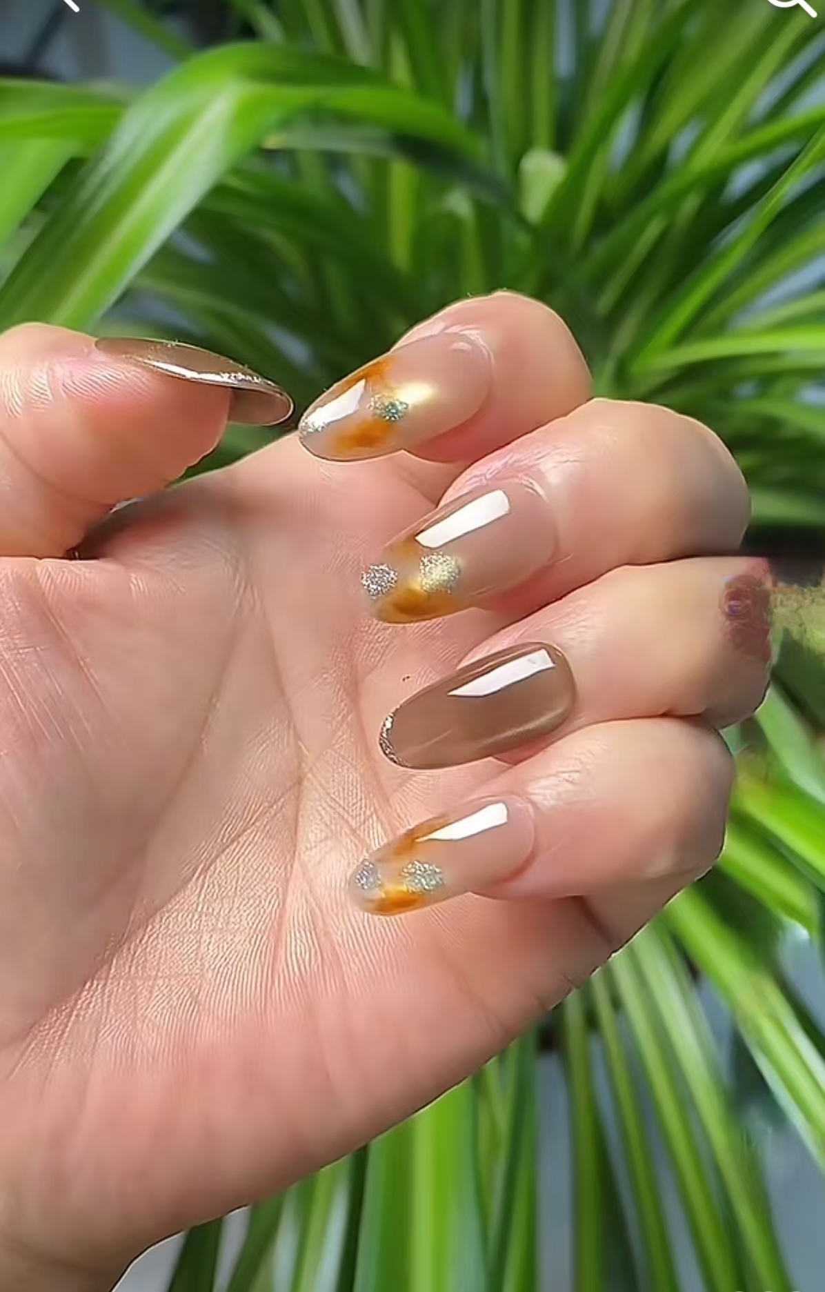 【蓝棕琥珀】金秋氛围感琥珀茶棕渐变猫眼美甲贴片