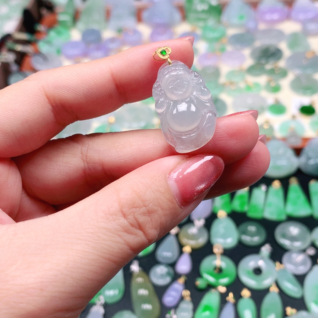 吊坠(不含链)18K金镶嵌翡翠