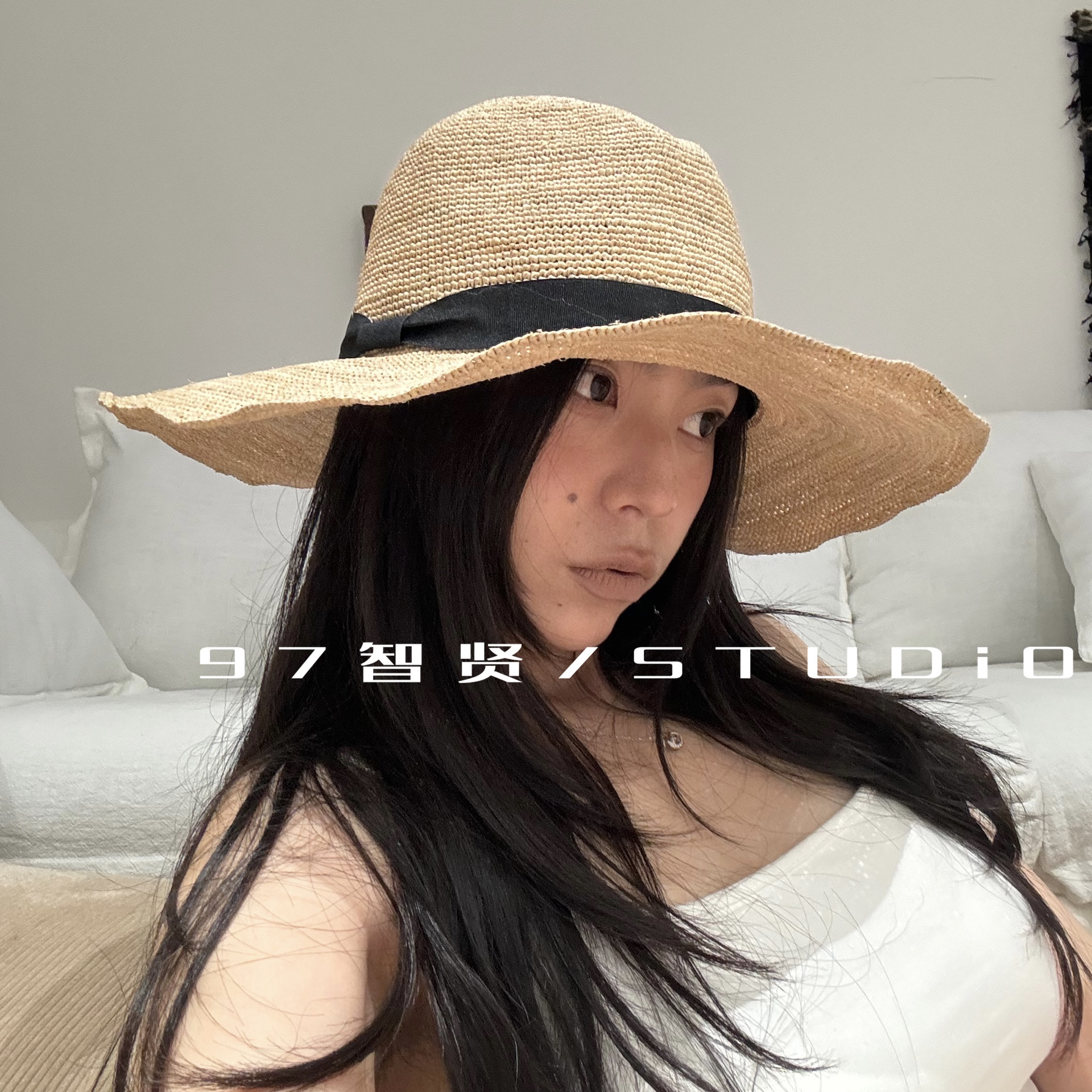 智贤 【重工纸草ins编织黑带草帽休闲风度假风礼帽】