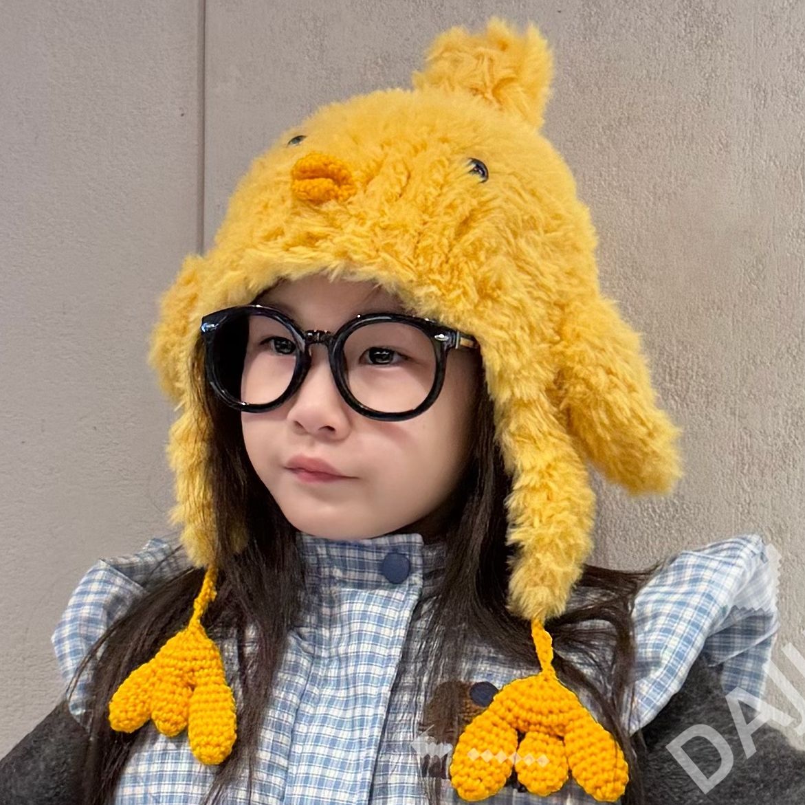 大金定制童装巨可爱毛绒绒立体小鸡护耳帽柠檬黄套头帽