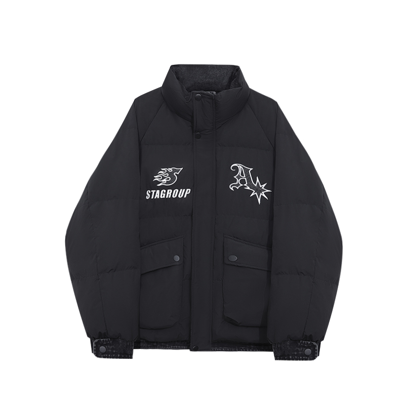 【胡轩推荐】时尚潮流假两件拼接短款立领羽绒服C100440045102情侣