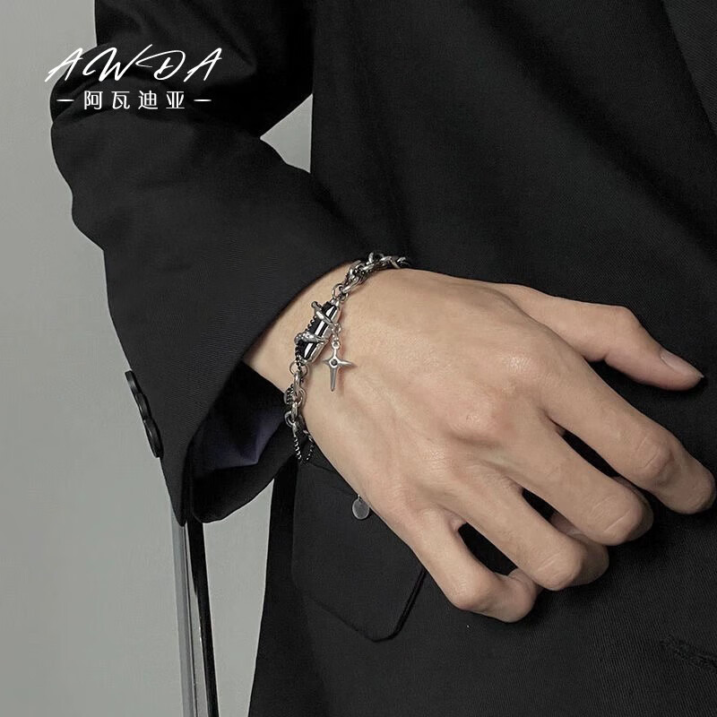 AWDA十字星芒黑宝石手链男生不掉色手环高级感百搭礼物