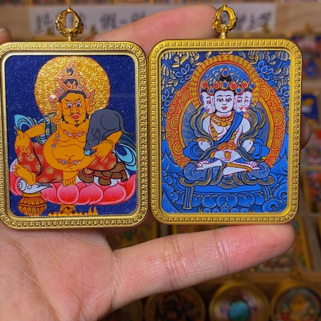 吊坠杜*杜黄财神➕大日如来纯手绘唐卡