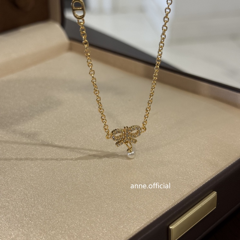 铜合金项链 满锆蝴蝶结轻奢珠珠流苏项链【X956】